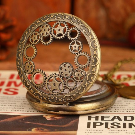 Годинник кишеньковий вінтаж "Vintage Skeleton" у стилі стимпанк із ланцюжком.