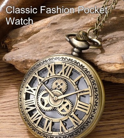 Годинник кишеньковий вінтаж "Vintage Skeleton" у стилі стимпанк із ланцюжком.