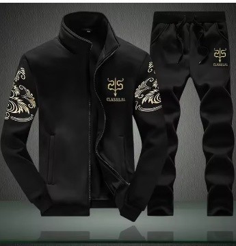 Спортивний костюм зимовий флісовий, повсякденна утеплена тепла толстовка + штани, чорний із вишивкою3XL