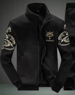 Спортивний костюм зимовий флісовий, повсякденна утеплена тепла толстовка + штани, чорний із вишивкою3XL