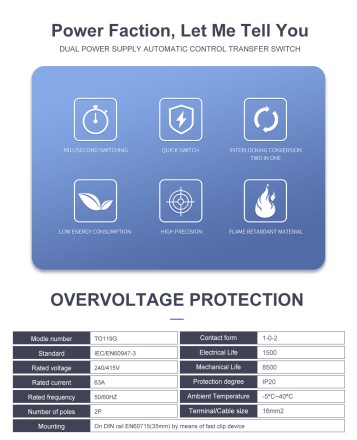 Перемикач навантаження перекидної рубільник TOMZN MTS 63 2Р дім і генератор