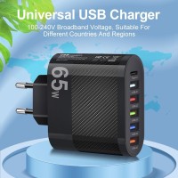 Швидкий зарядний пристрій мережевий 65 W 6 в 1 (5 USB A + 1 USB C)