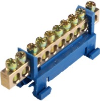 Шина нульова "нуль" на DIN-рейку із ізолятором ElectricHouse 10 отворів EH-BN-10 Blue латунь, "Мостик"