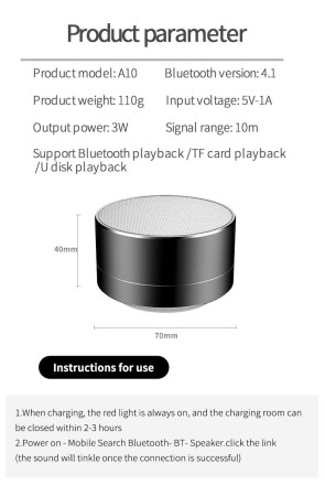 Портативна мініколонка A10 Stereo Bluetooth HD Sound BT USB FM Silver