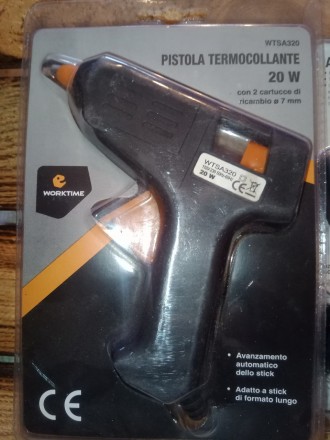 Термопістолет, пістолет для клею, клейовий пістолет 20W під стрижні 7 мм, блістер, Італія