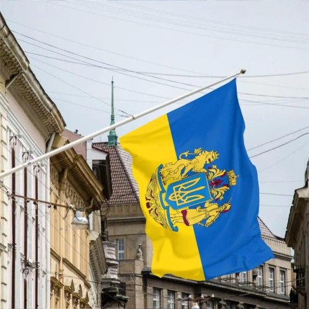 Державний прапор України 90х150 з великим гербом, штандартні кріплення