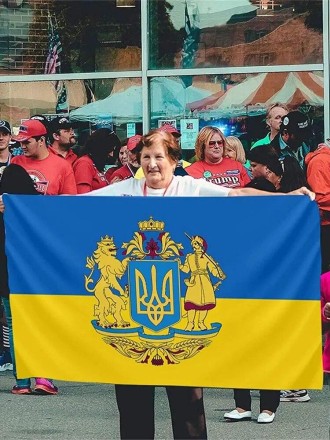 Державний прапор України 90х150 з великим гербом, штандартні кріплення
