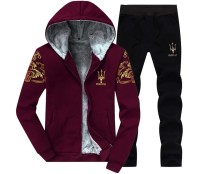 Спортивний костюм  зимовий  з капюшоном, тепла толстовка + штани, бордо + чорний XXXL-4XL