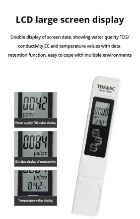 Тестер води TDS, високоточний, портативний, цифровий із багатофункціональним дисплеєм