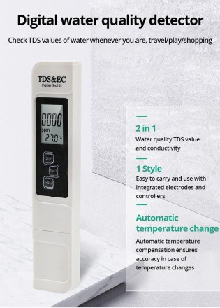 Тестер води TDS, високоточний, портативний, цифровий із багатофункціональним дисплеєм