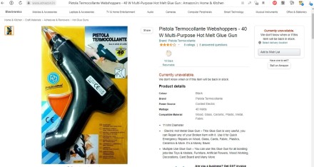 Термопістолет, пістолет для клею, клейовий пістолет 40W під стрижні 11 мм, блістер, Італія