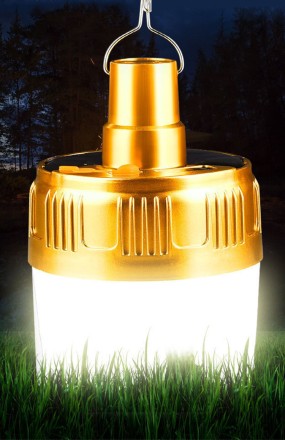 Суперяскравий кемпінговий ліхтар світлодіодний 600W сонячна панель. Алюміній. Solar Gold