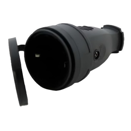 Гніздо-розетка  ТЕССО з кришкою (з заземленням) каучук, 16 А, латунь, чорний