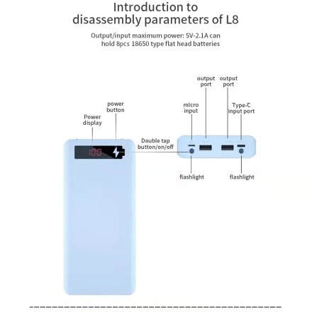 Бокс 8 х 18650. Box універсальна батарея з дисплеєм Power Bank Пауербанк. Безперебійник. LED-ліхтарик
