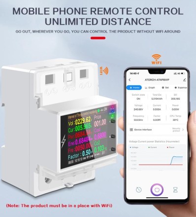 Електро лічильник на DIN рейку з LED-екраном "ВСЕ ОДНОМ" AT4PW 100A Tuya WIFI Bluetooth