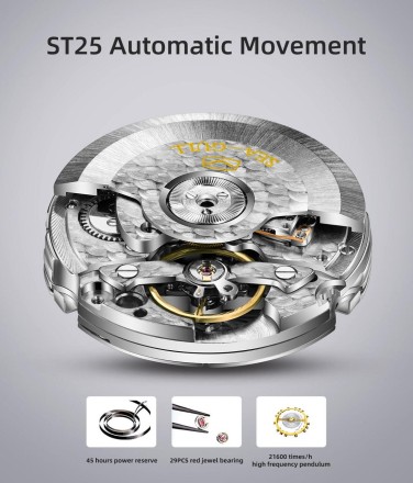 Чоловічий наручний годинник Seagull ST25 Movement автоматичні механічні з порожнистим маховиком 819.622 класу LU