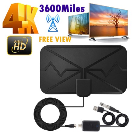 Телевізійна антена активна цифрова з підсилювачем 4К Ultra HD DVB DTV 2 T2 3600 Miles + + USB підсилювач в