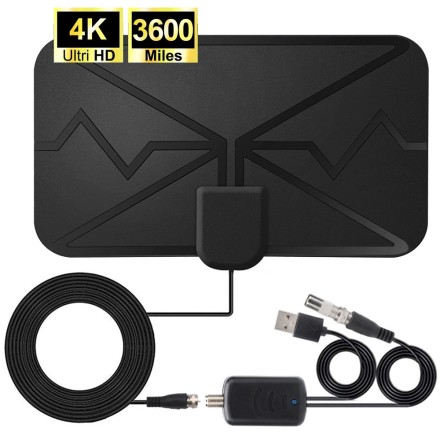 Телевізійна антена активна цифрова з підсилювачем 4К Ultra HD DVB DTV 2 T2 3600 Miles + + USB підсилювач в
