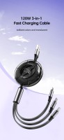 Швидкий зарядний пристрій 3 в 1 висувний телефонний кабель із трьома стандартами 120 Вт 6 А