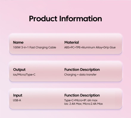 Швидкий зарядний пристрій 3 в 1 висувний телефонний кабель із трьома стандартами 120 Вт 6 А